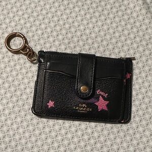 Coach Black Card Holder with Pink Star Design